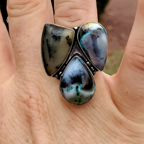 New Unique Multi Dendritic Opal 925 Silver Ring. - Picture 11 of 16